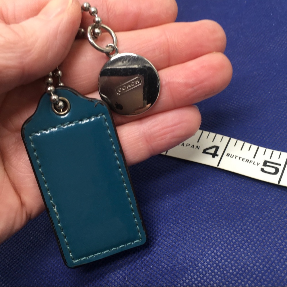 COACH Blue Hang Tag w/Embossed Round Silver Tone Button Key Fob Charm Keychain - Picture 6 of 6